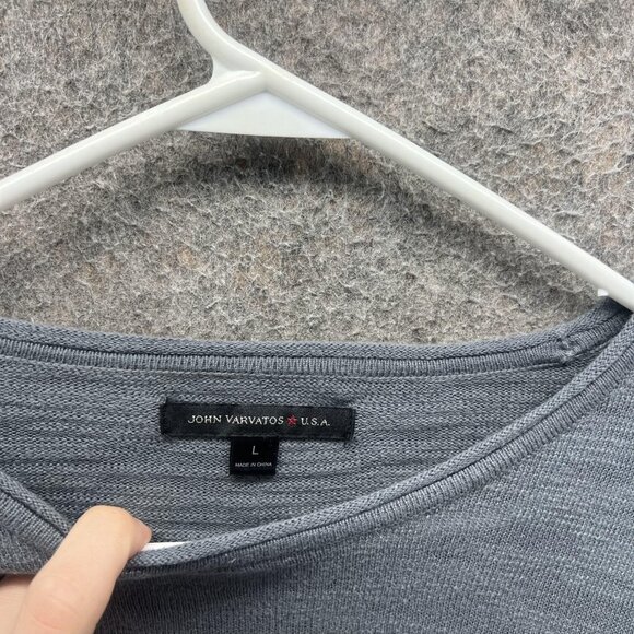 John Varvatos USA Sweater Mens Large Gray Cotton Linen Crewneck Knit Pullover - Picture 8 of 11